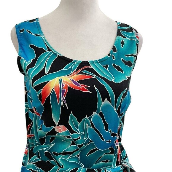 Hilo Hattie Hawaiian Faux Wrap Sun Dress Birds of Paradise Leaf Floral size XS - Picture 2 of 7